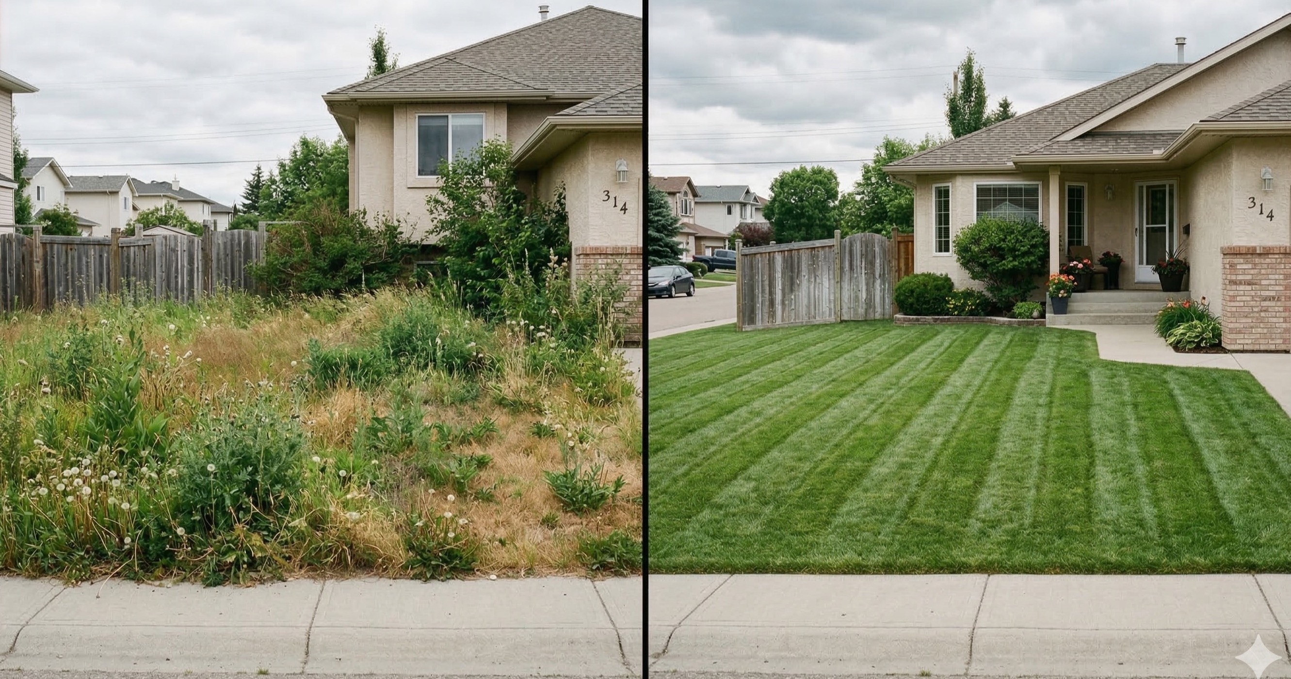 Before and after lawn transformation